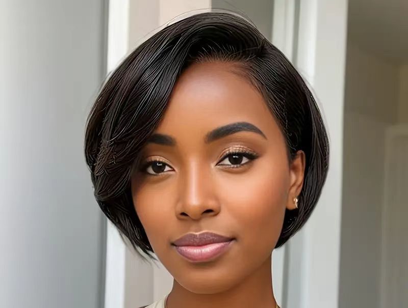 Transparente Spitze vorne, Styling-Haarschere, ungiftige Perücke aus Echthaar mit kurzem glattem Haar für Frauen, gewellte Perücke aus Echthaar, kein Kleber.