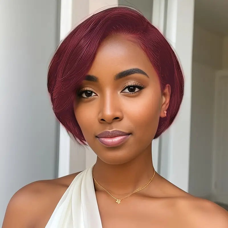 Transparente Spitze vorne, Styling-Haarschere, ungiftige Perücke aus Echthaar mit kurzem glattem Haar für Frauen, gewellte Perücke aus Echthaar, kein Kleber.